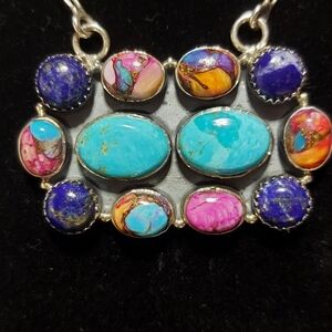 Kingman Dalia & Sterling Silver Bar Neckace 18"+